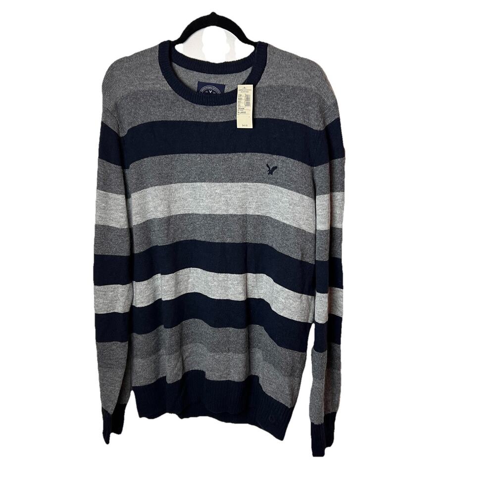 NWT American Eagle Men's Sweater Size X-Large Athletic Fit Gray Blue Striped